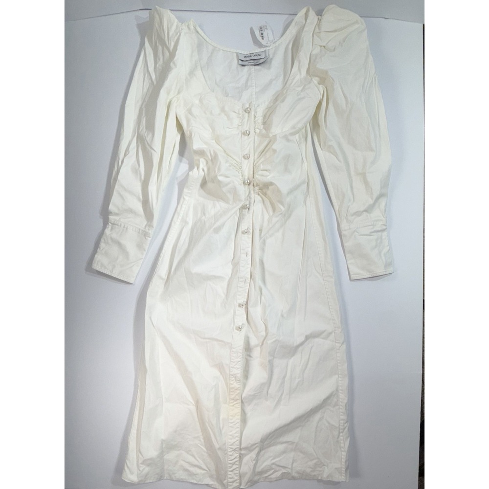 Prabal Gurung White Ruched Pearl Button Midi Dress Sz 9 USA Made